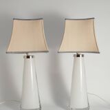 Large White Crystal Glass Table Lamps, Carl Fagerlund, Orrefors, 1960, Set of 2