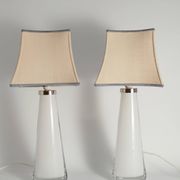 Large White Crystal Glass Table Lamps, Carl Fagerlund, Orrefors, 1960, Set of 2