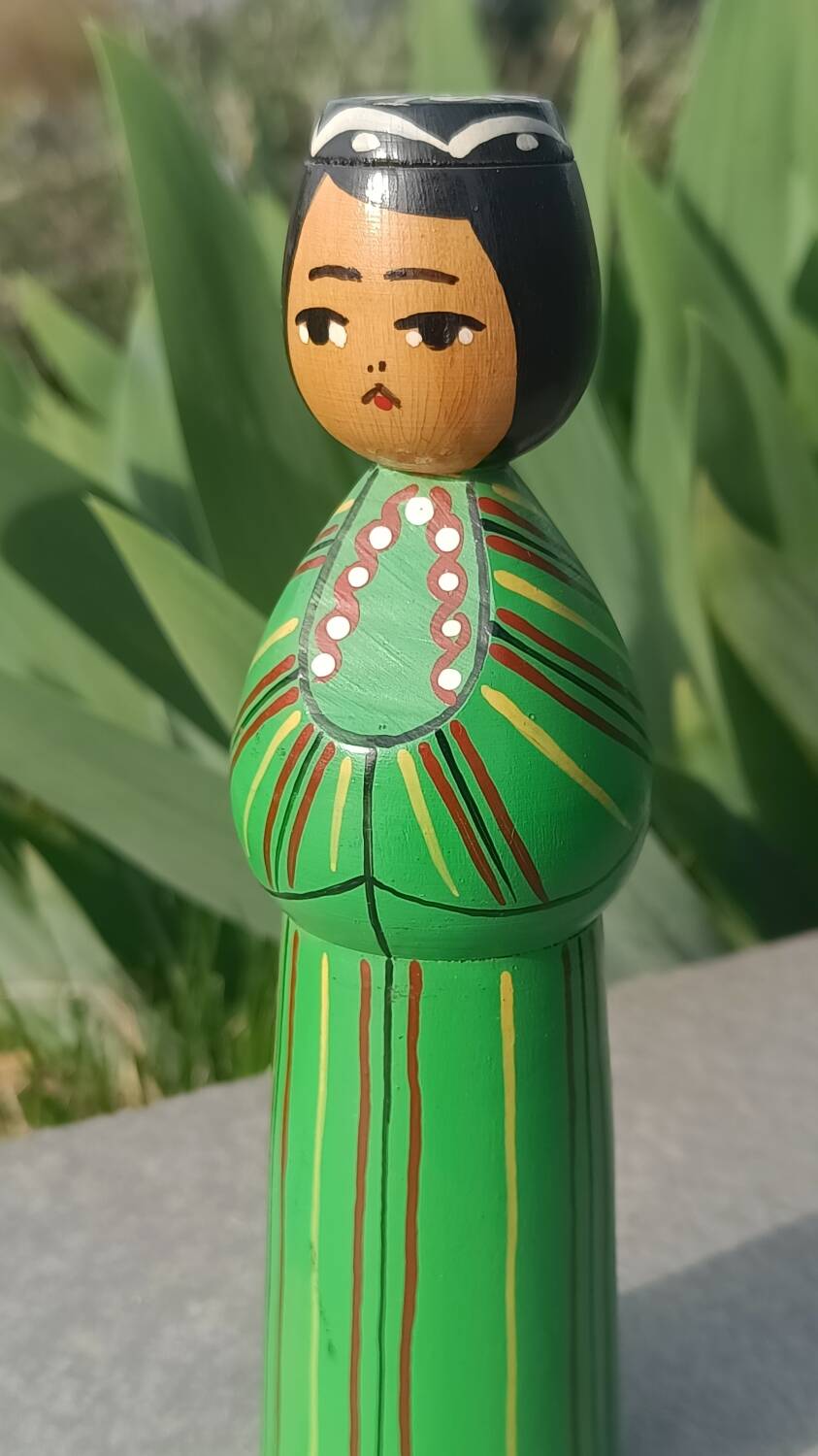 Decorative doll made of turned wood and hand-painted, made in 1987.