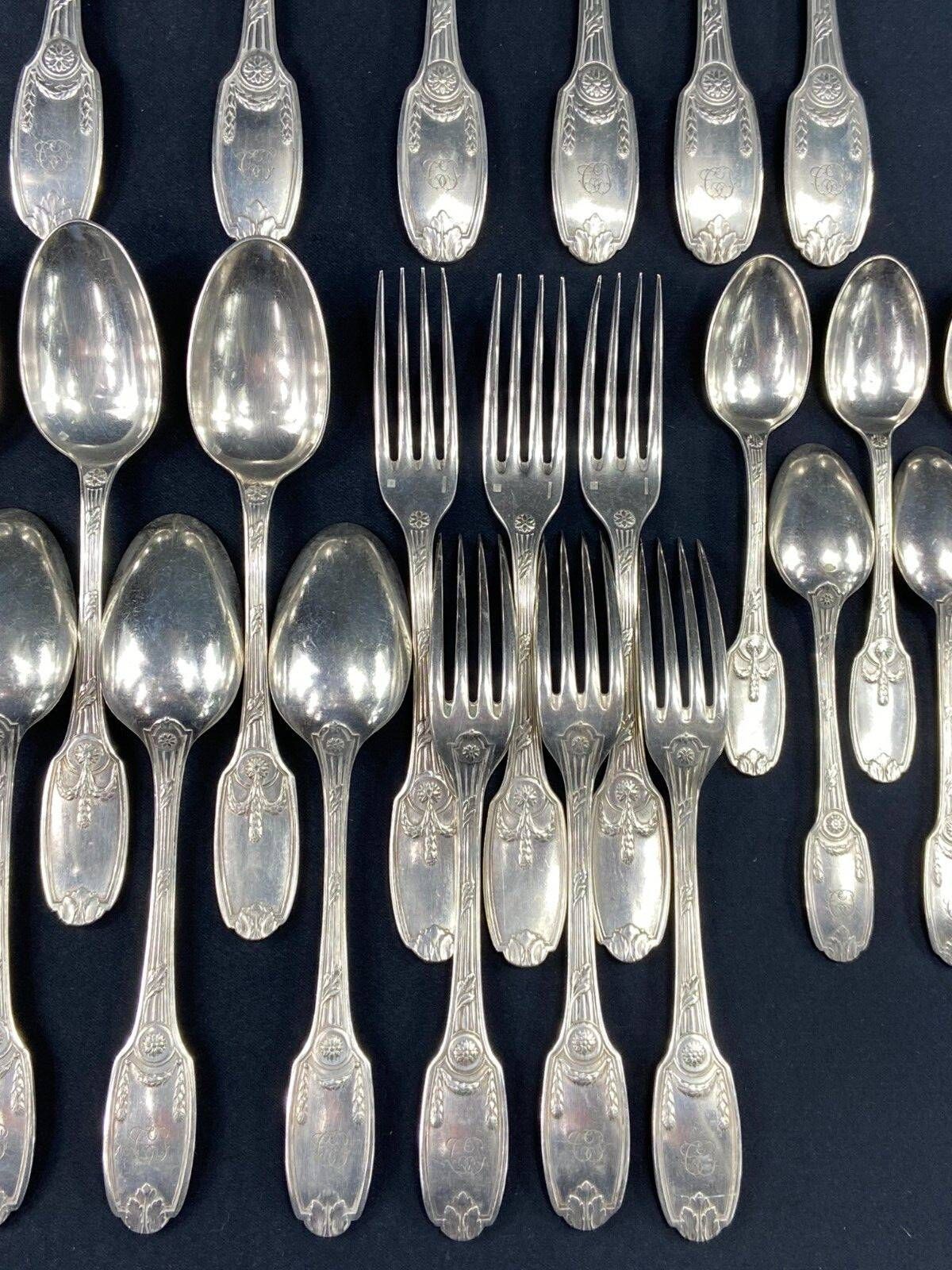 Christofle cutlery set silver metal Empire large cutlery and desserts, spoons