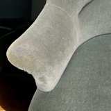 Pair of celadon green velvet armchairs with armrests, esprit