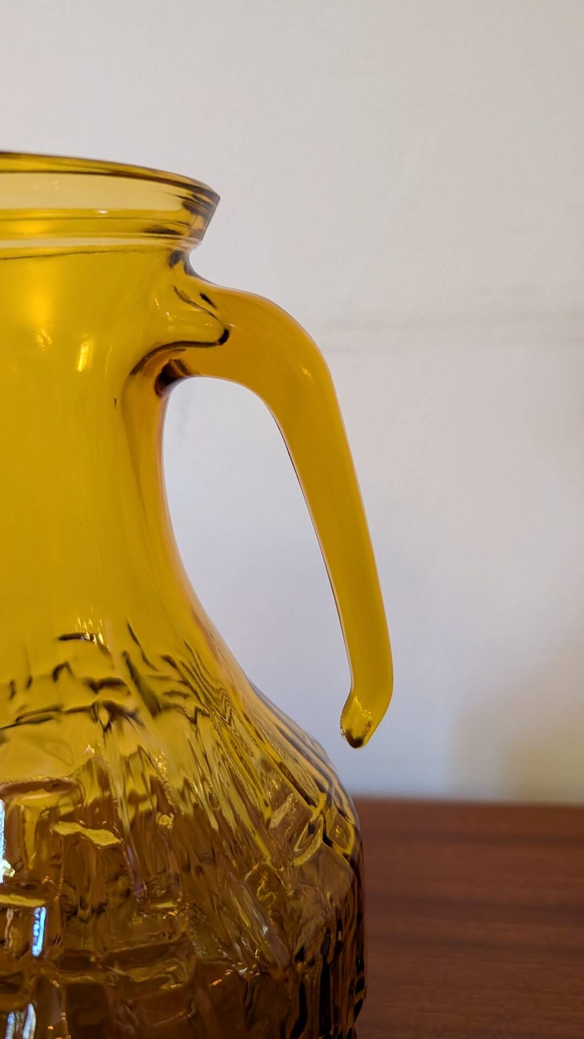 Italian pitcher textured amber glass 70's