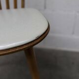 Pair of Baumann Menuet chairs, Honey patina, White vinyl seats