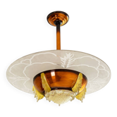 Suspension de style Art déco en verre ambré et verre gravé – Ø 55 cm