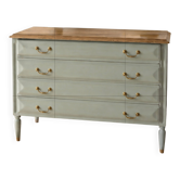 Commode vintage relookée – vert sauge & bois naturel