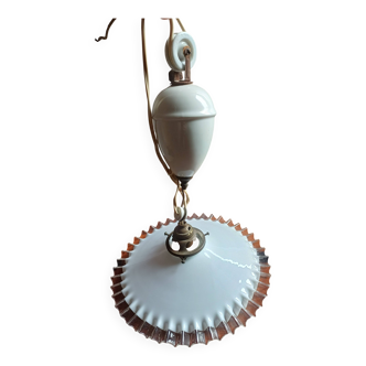 Lampe vintage "monte et baisse" opaline et porcelaine