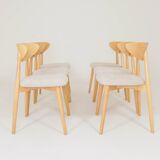 Ensemble moderne de 6 chaises de salle à manger, tissu écru et bois de hêtre naturel