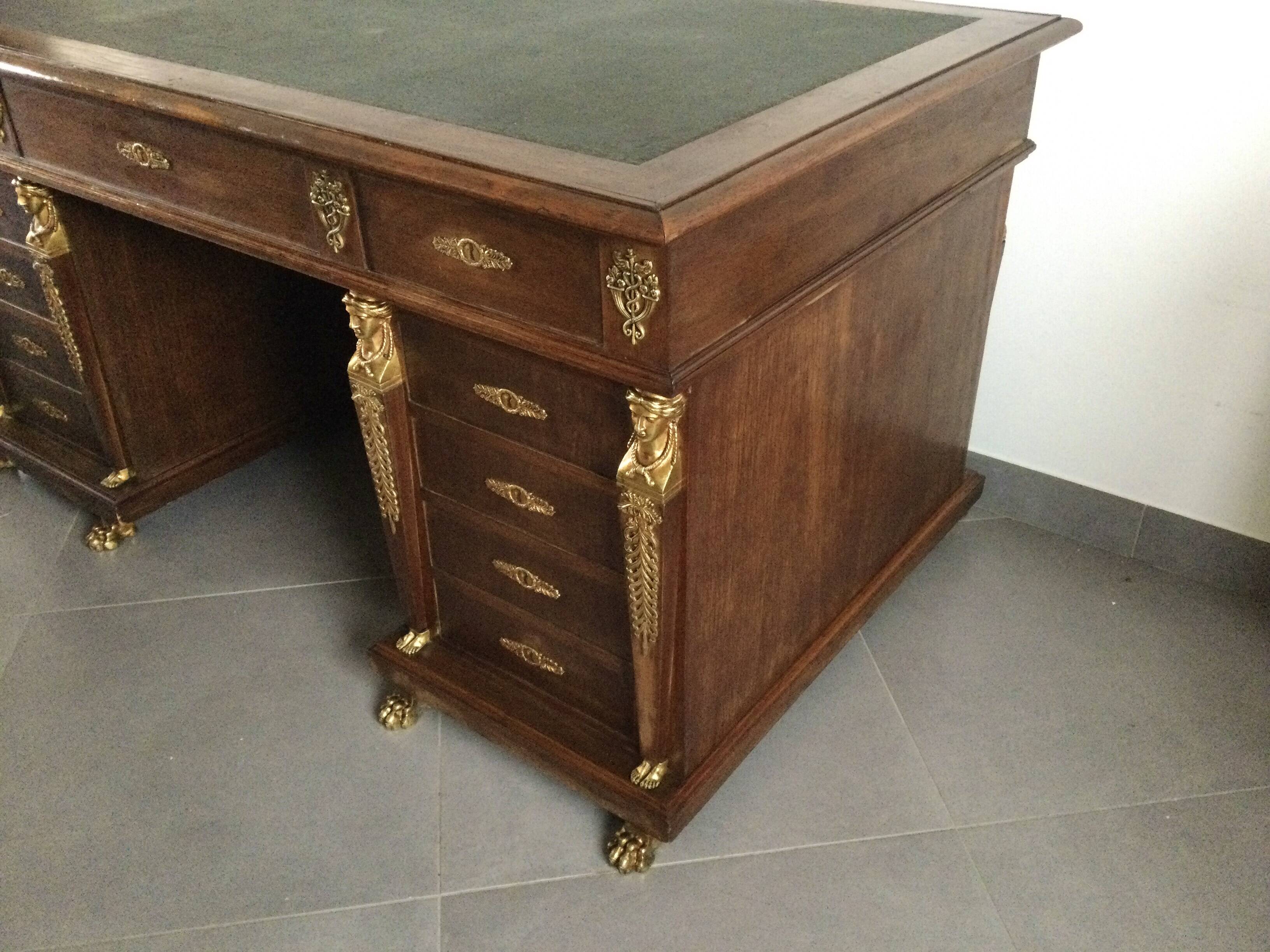Empire desk with mahogany and oak pedestals
