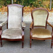 Fauteuil impérial en chêne et velours beige du 19ème siècle