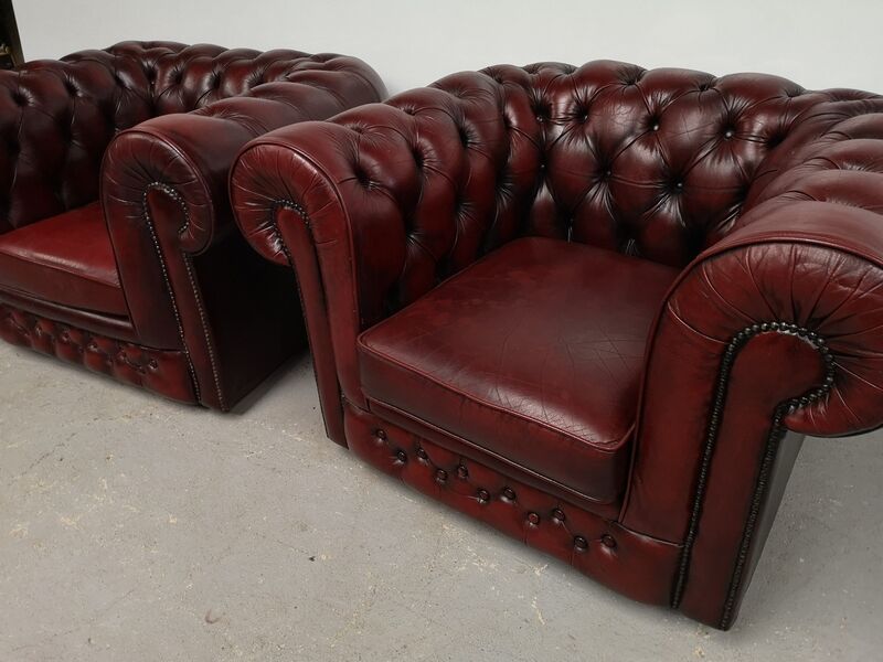 Burgundy leather chesterfield chairs
