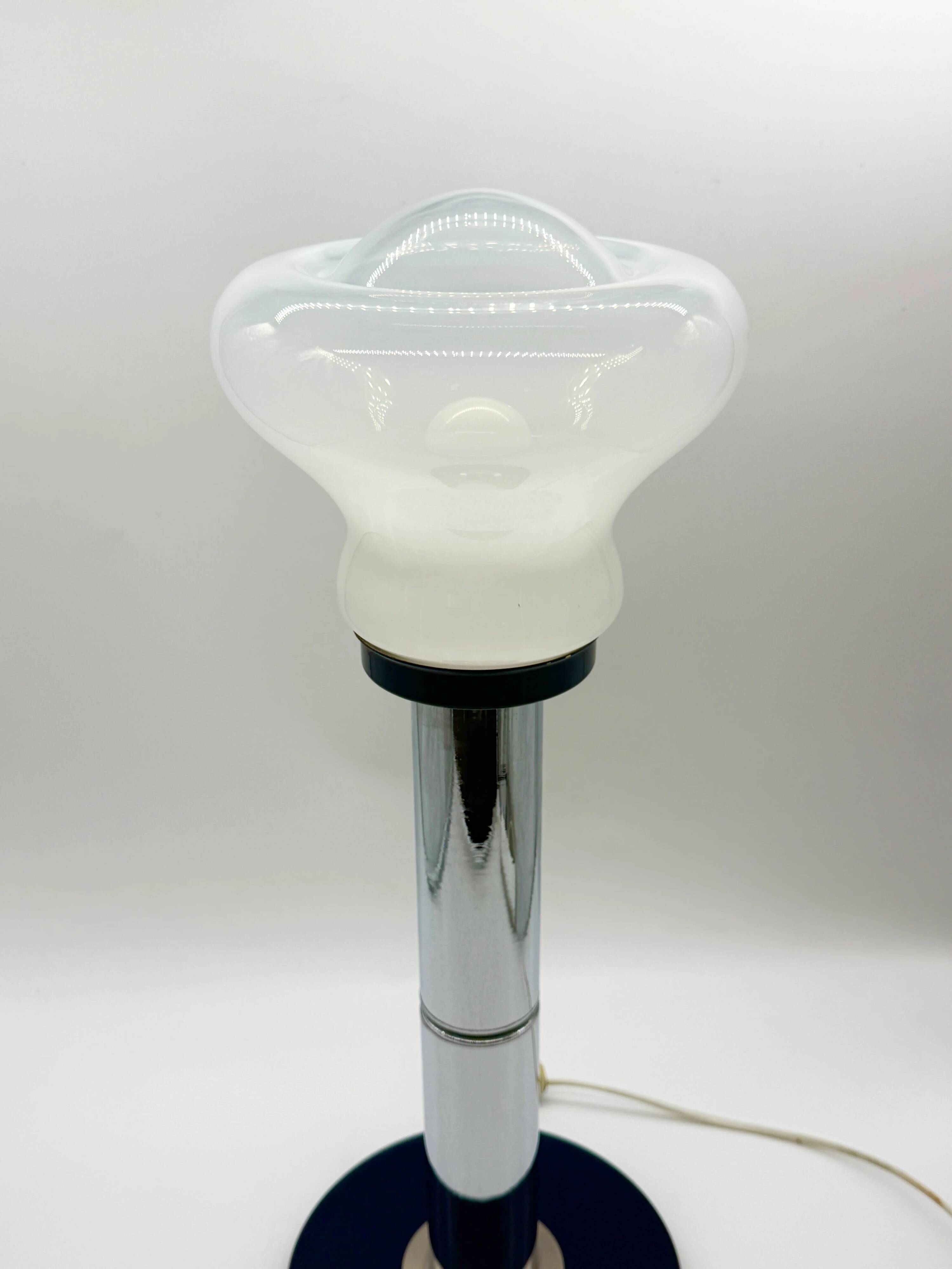 Large blue and chrome table lamp, Italy 1970s