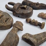 Collection of passport masks and sculptures in wood and terracotta, 7 pieces, 5 to 18 cm