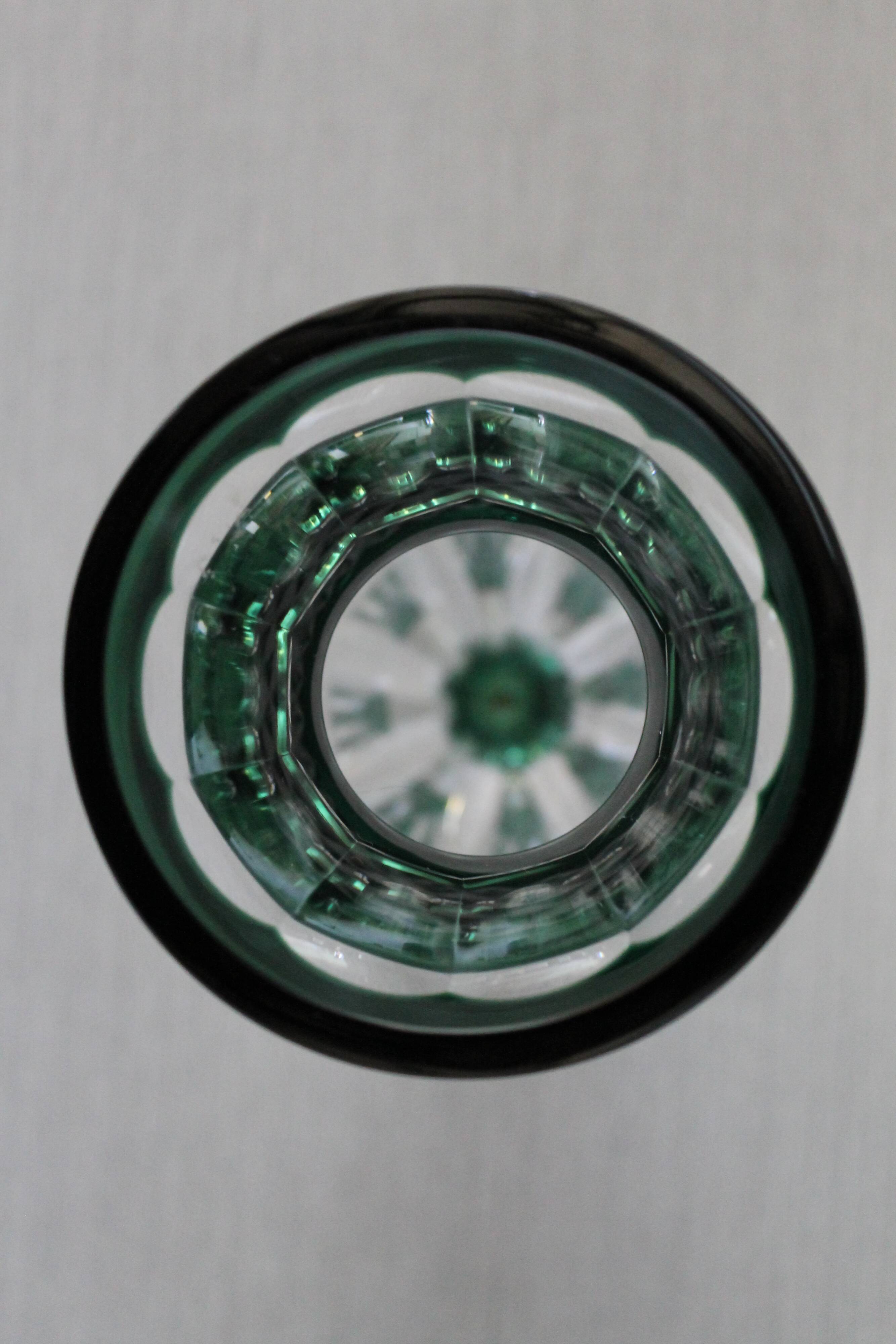 Val Saint-Lambert crystal vase, Gary model, cut in emerald green