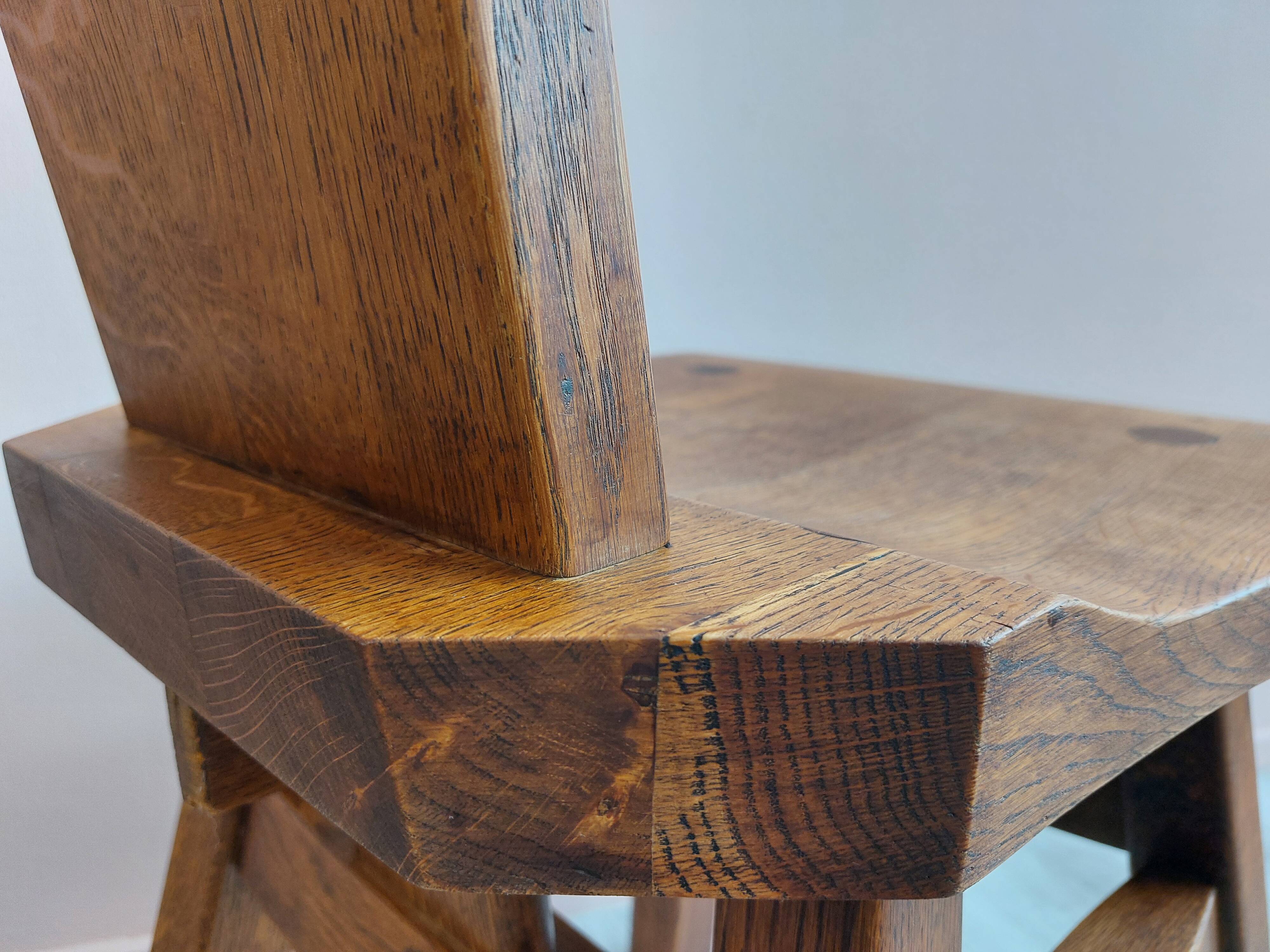 Set of 4 Belgian Brutalist Oak Dining Chairs.