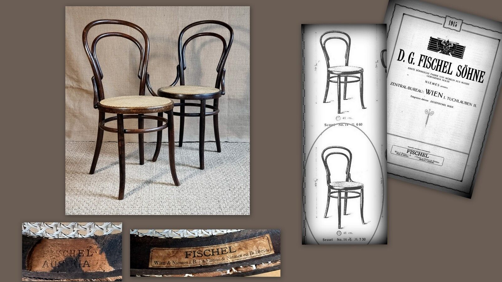 Pair chairs bistrot n°14 Fischel early twentieth