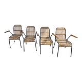 Set of 4 vintage rattan and bamboo chairs by Schumacher, Belgium 1950s.