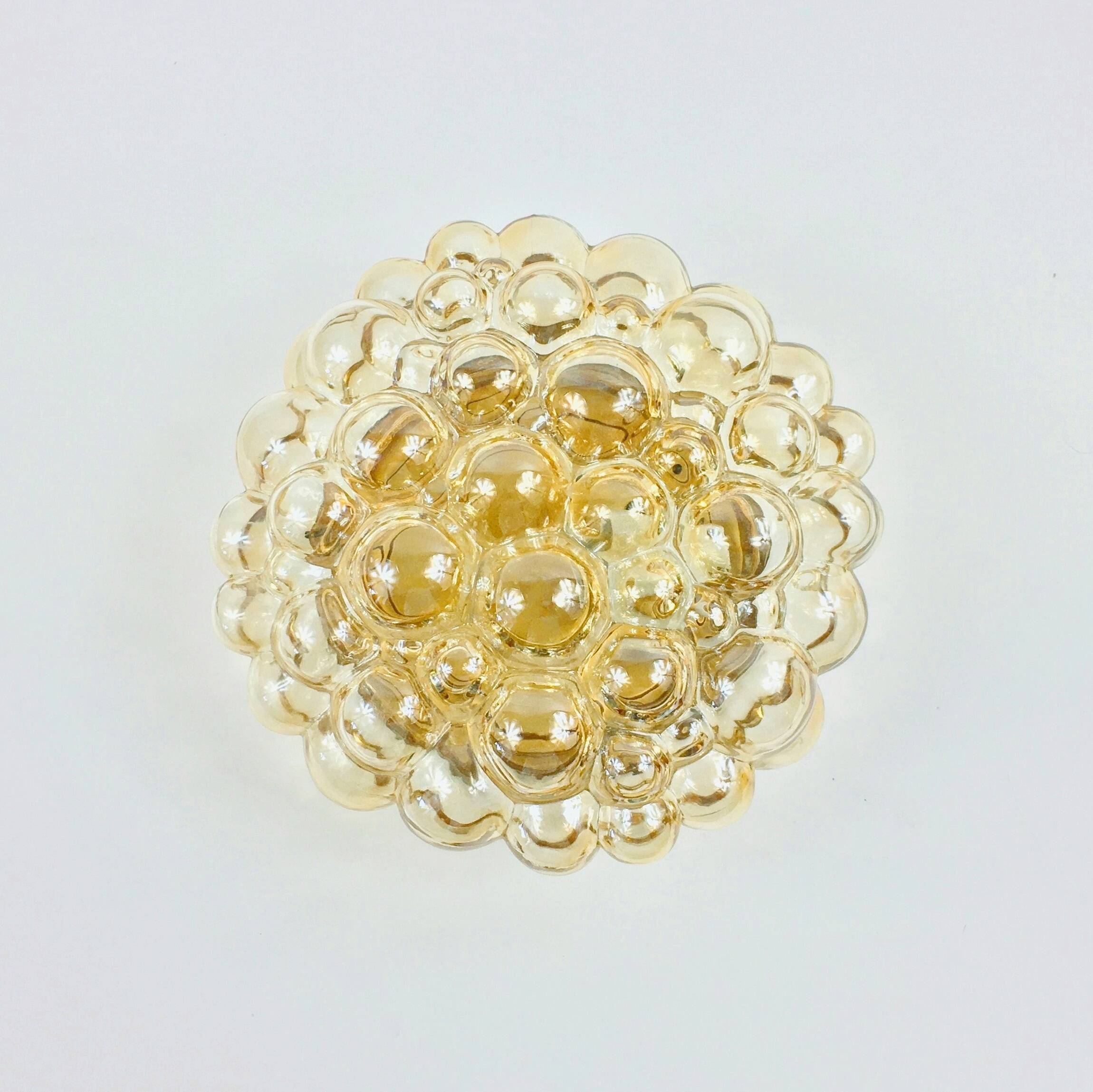 Mid-Century Amber Bubble Glass Flush Mount by Helena Tynell for Limburg, Germany, 1960s