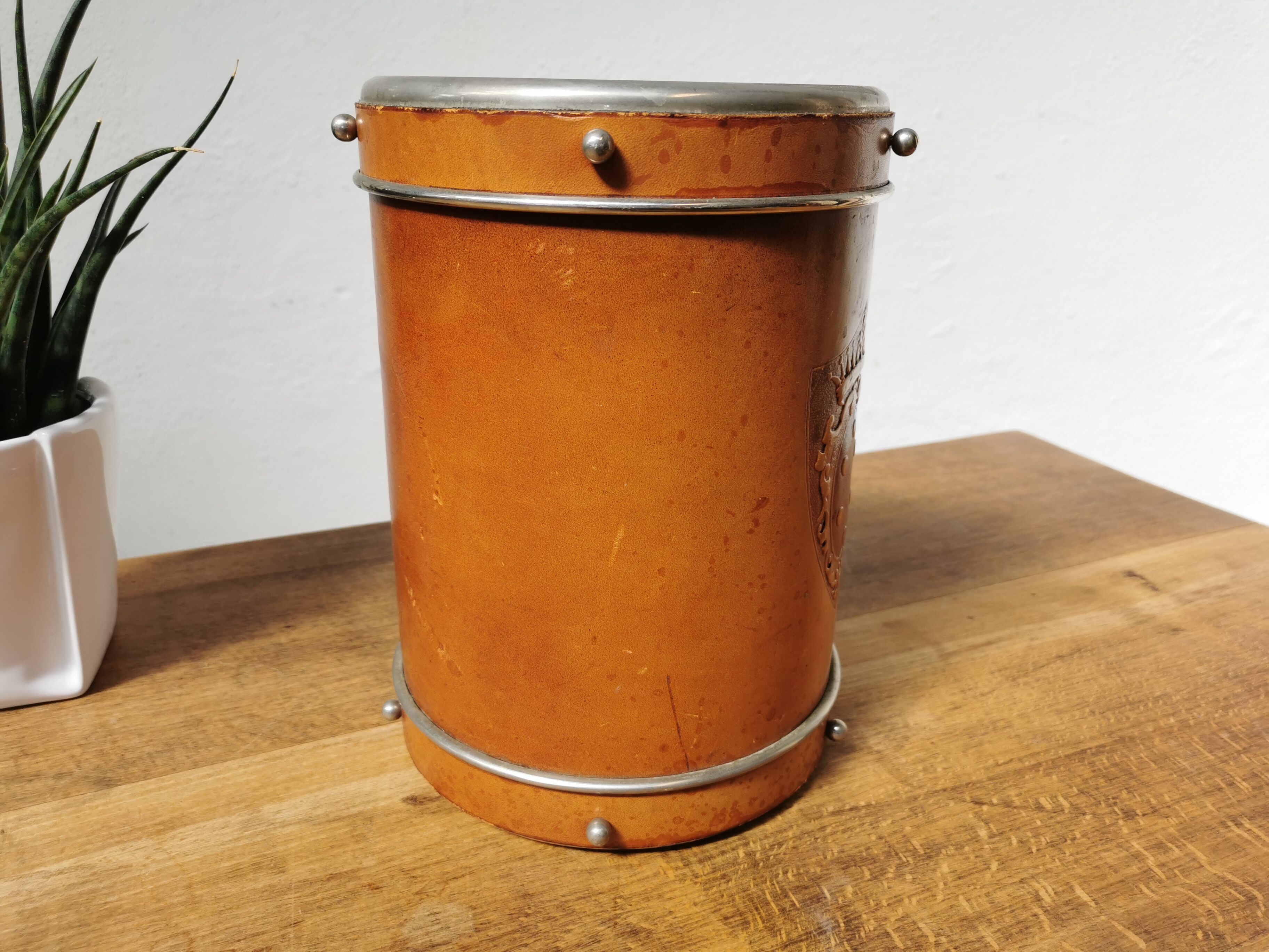 Corbeille à papier 1950 en cuir