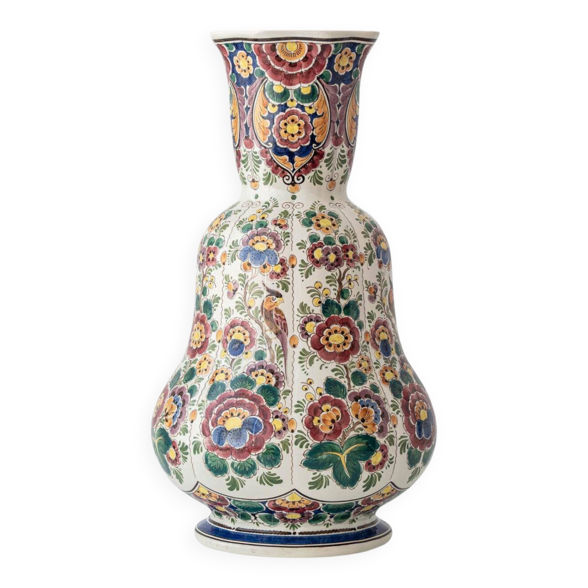 Vase hollandais Delft double gourde, monumental polychrome peint à la main, années 1950