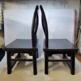Paire d'anciennes chaises fauteuils Tabourets chinois XIXème en bois laqué noir