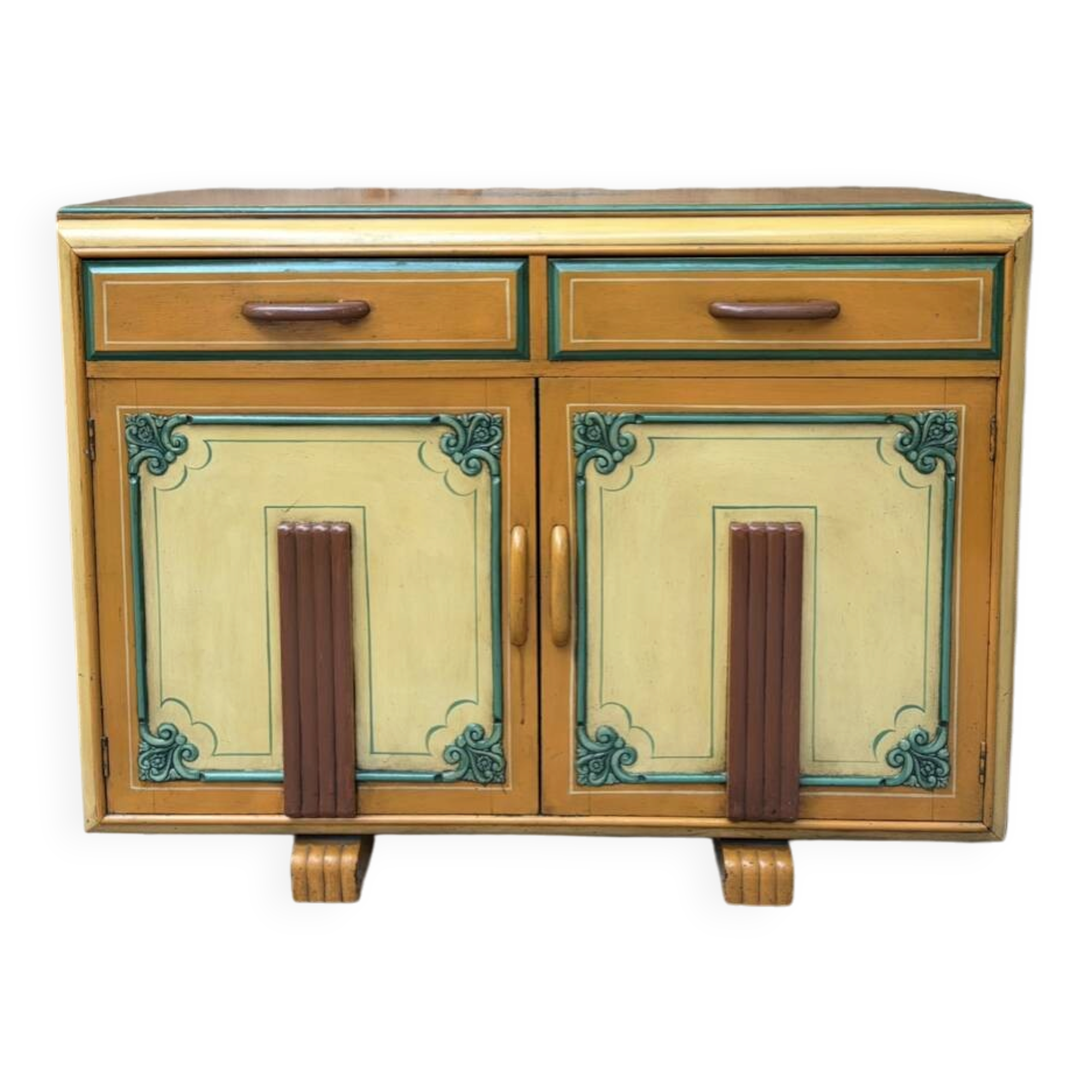 Low buffet / Art Deco sideboard (1930s) revamped in Folk / Bohemian style.