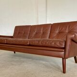 Danish mid-century Svend Skipper cognac 3 person sofa & lounge chair 1960s