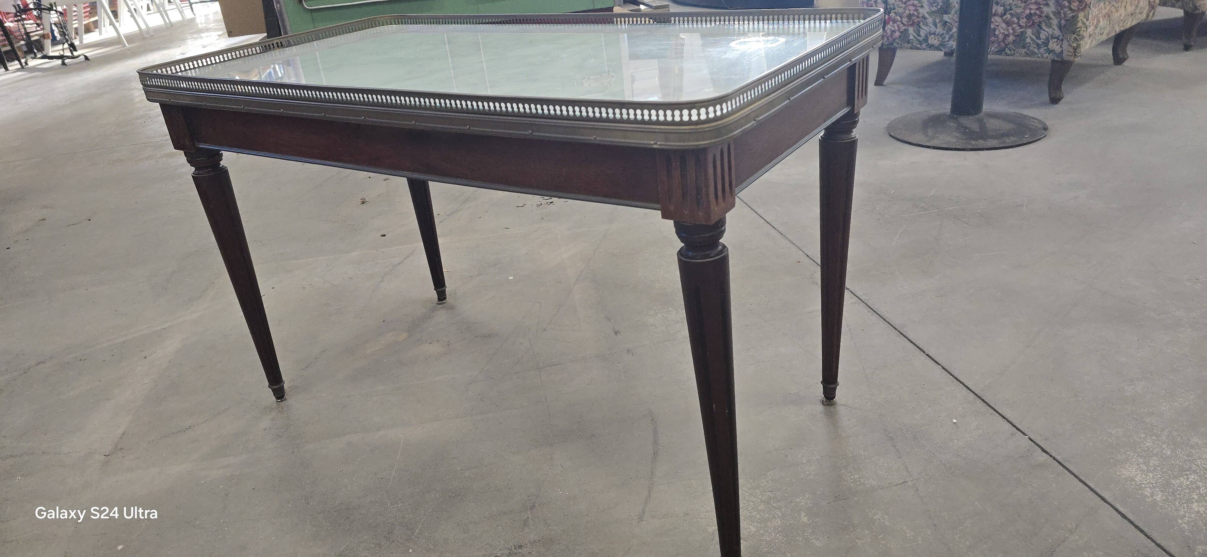 Antique Italian Carrara Marble, Mahogany, and Brass Coffee Table