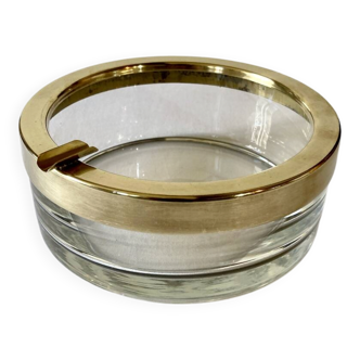 Large glass and brass ashtray