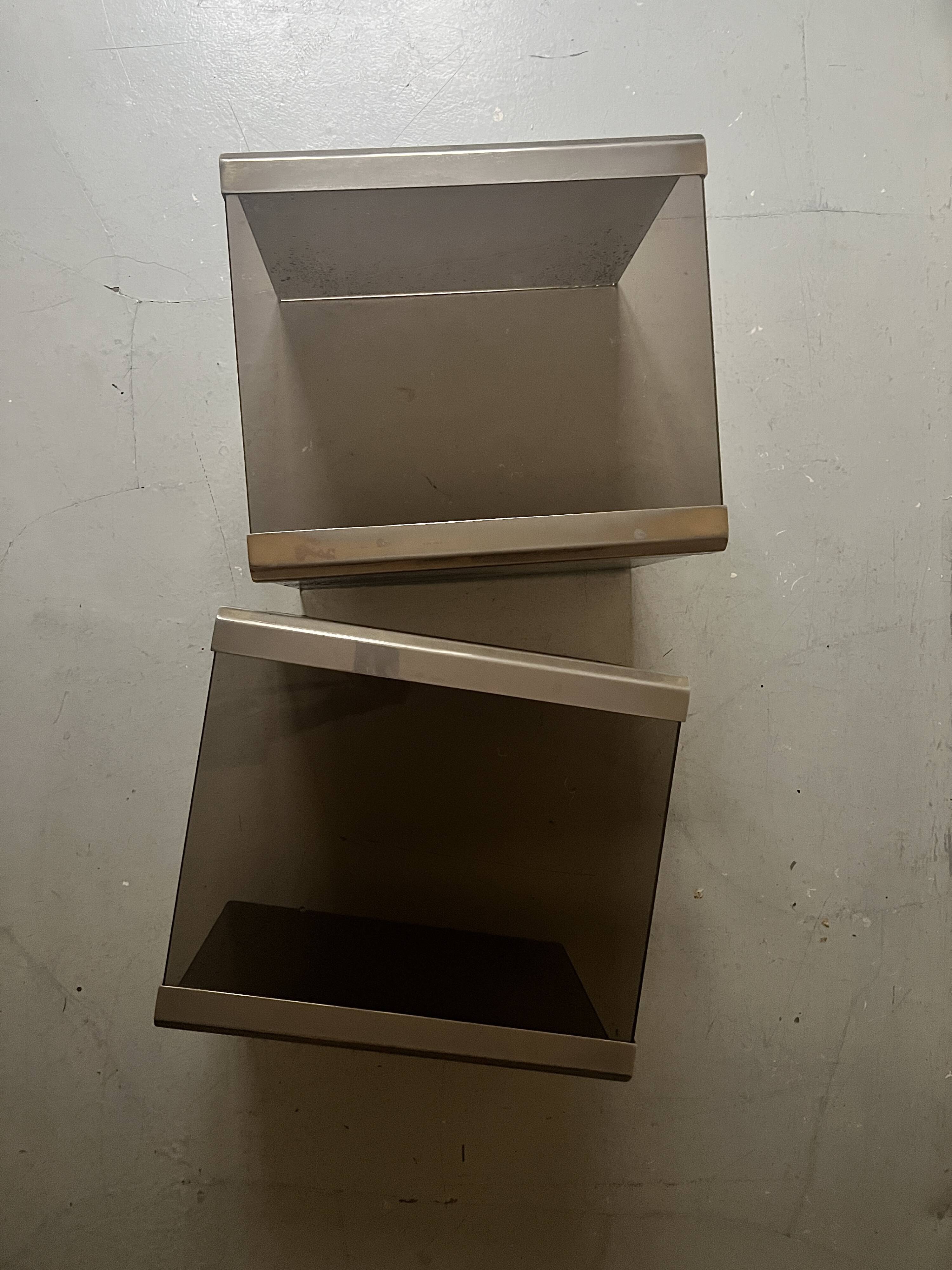 Design bedside table in metal & smoked glass, Roche Bobois 1970.