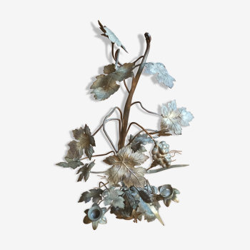 Chandelier bougeoir ancien en métal style bronze ou laiton Fleur de lys, raisin et blé