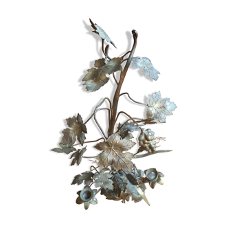 Chandelier bougeoir ancien en métal style bronze ou laiton Fleur de lys, raisin et blé