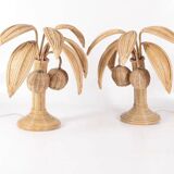 Pair of rattan coconut palm lamps