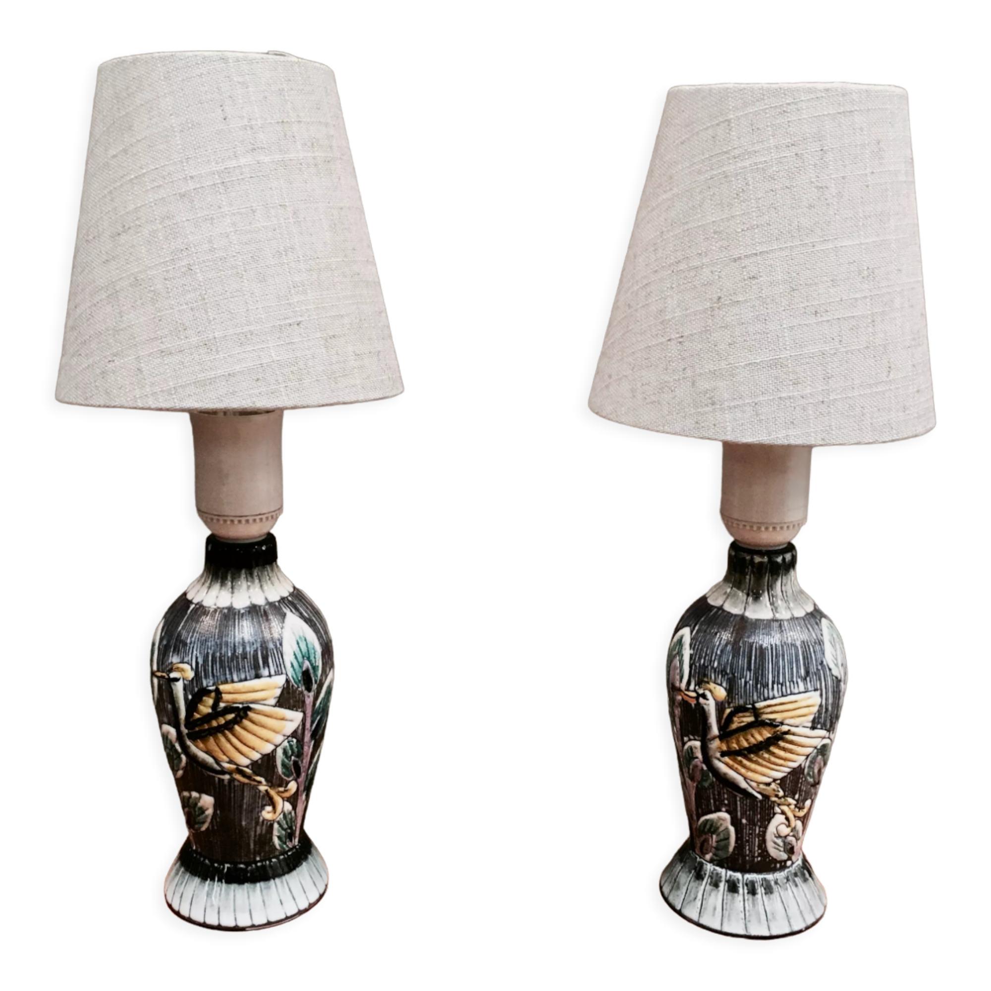 Duo of scandinavian ceramic lamps design 1960