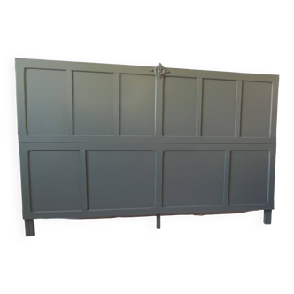 Headboard for a 160 bed made with vintage doors re-enchanted in smoky green