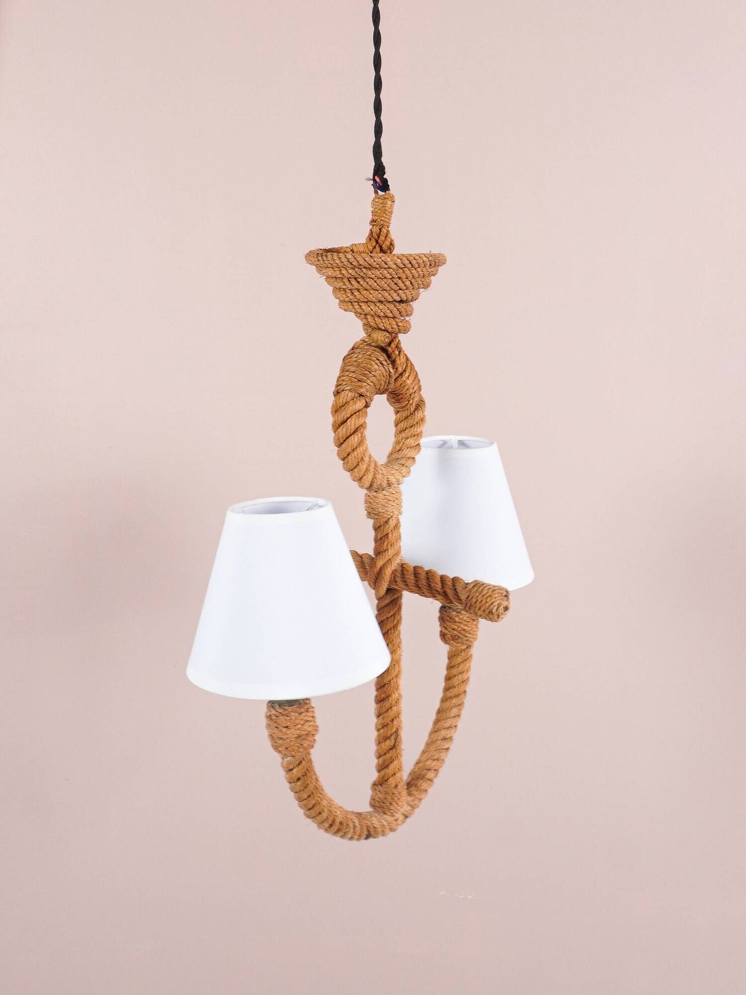 Audoux & Minet - vintage anchor rope chandelier - France circa 1950