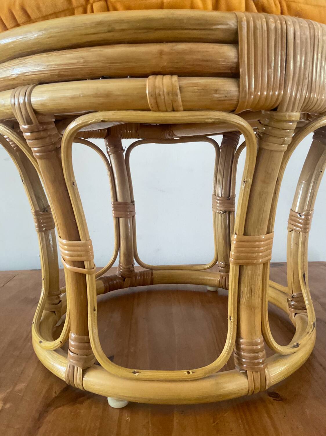 Vintage rattan ottoman from the 70s