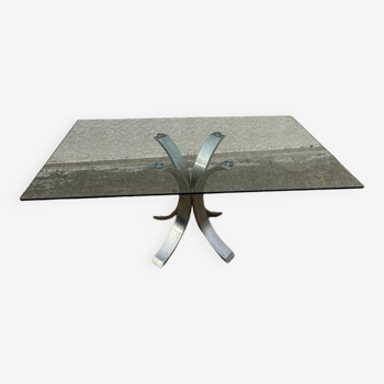 Table en verre avec pied en fer