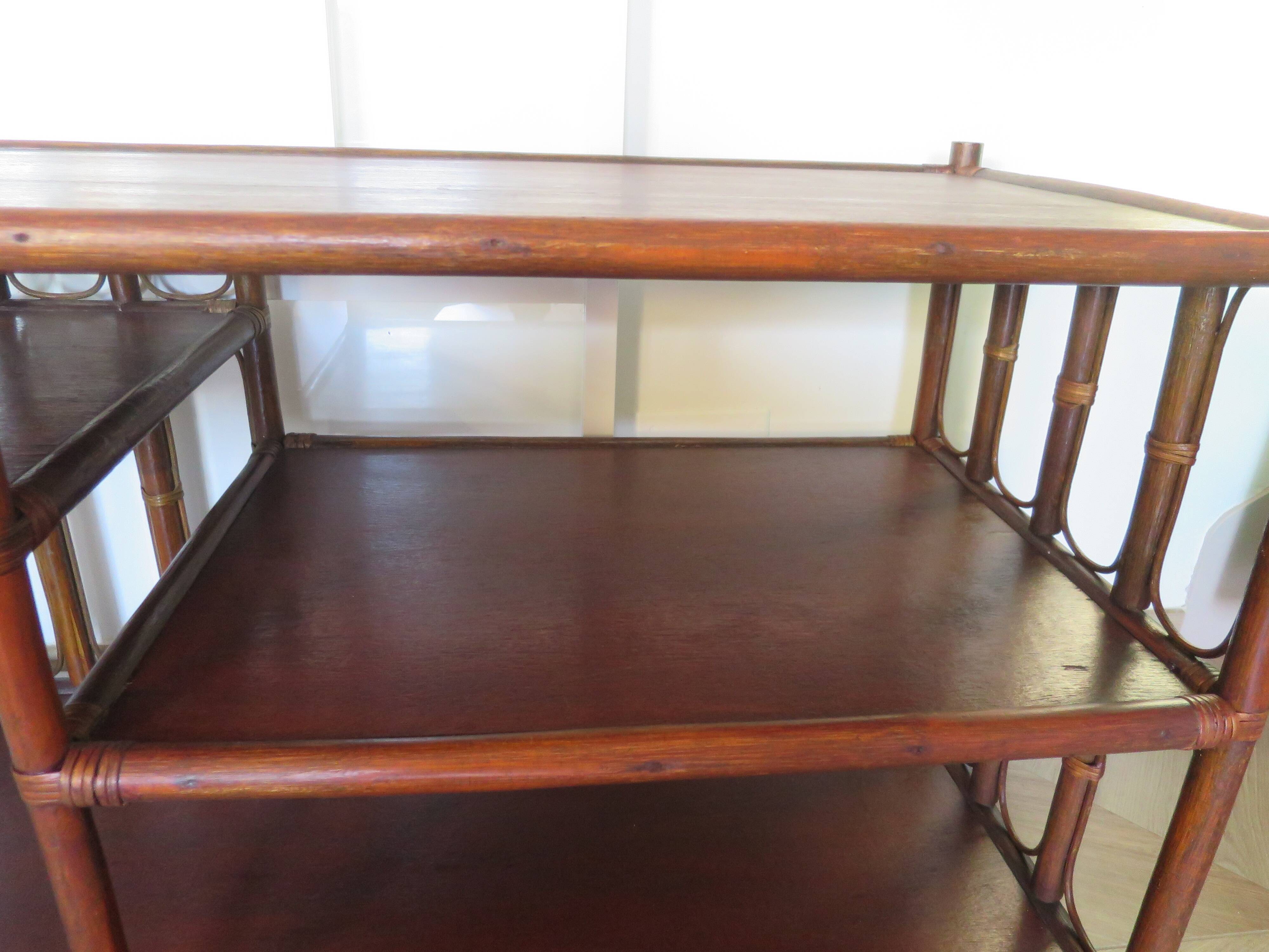 Retro side table - vinyl furniture - rattan and bamboo - 1980s