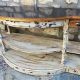 Wood console and polished steel top