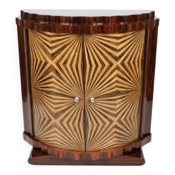 Very Art Deco two-door cabinet, geometric patterns in rosewood.