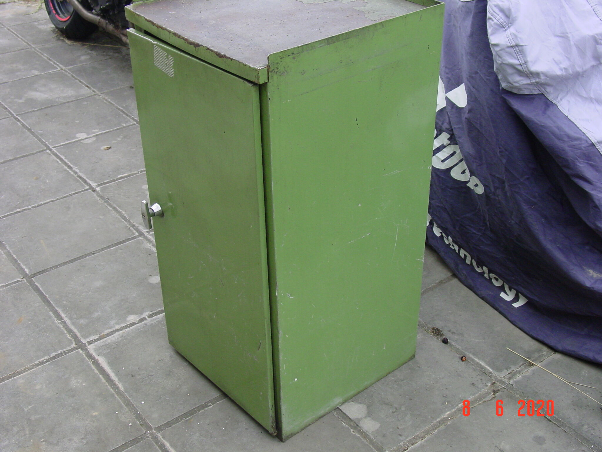 Green industrial metal cabinet
