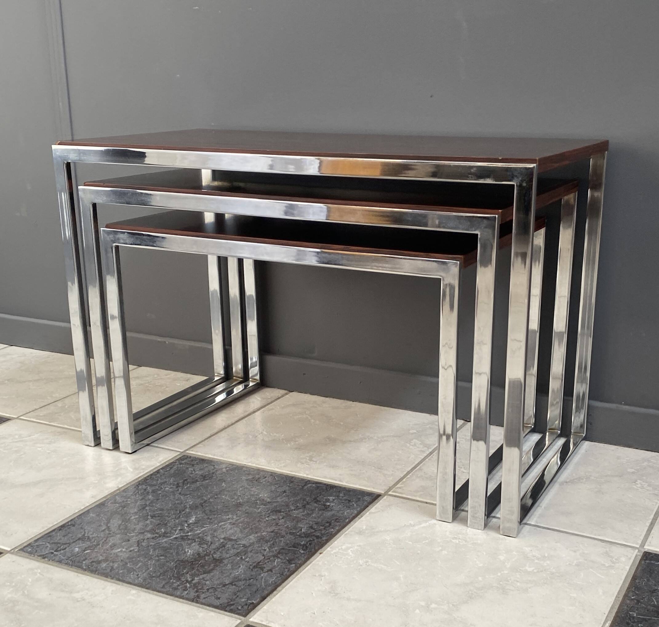Chrome and rosewood nesting set 1970s