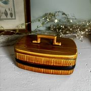 Vintage Portuguese faience butter dish with wood effect, Secla.