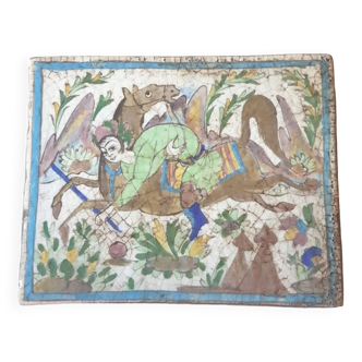 Ceramic tile polo player Iran Qâjâr period early 20th century