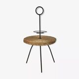 Side table 1950 wicker and portable metal