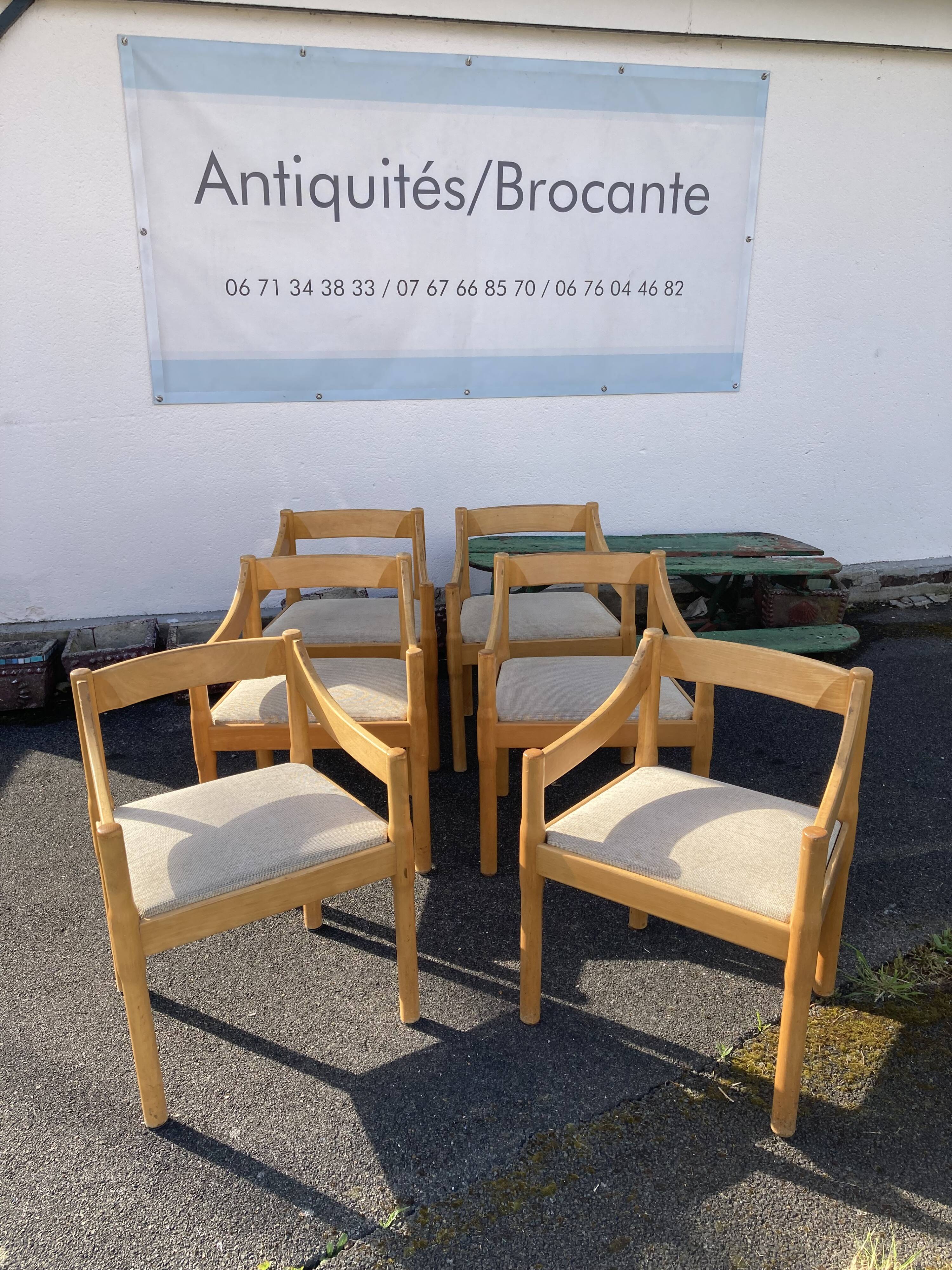 Six Carimate Cassina armchairs 1960's by Vico Magistretti