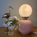 Vintage table lamp in pink ceramic and white opaline