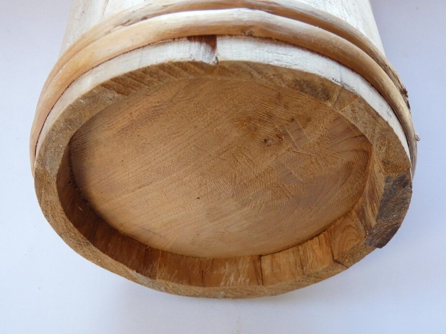 Ancien pichet  d'eau en bois forme tonneau vintage 1 litre couvercle abimé
