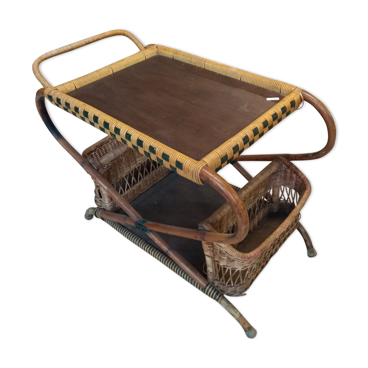 1950s rattan bar trolley