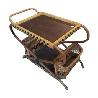 1950s rattan bar trolley
